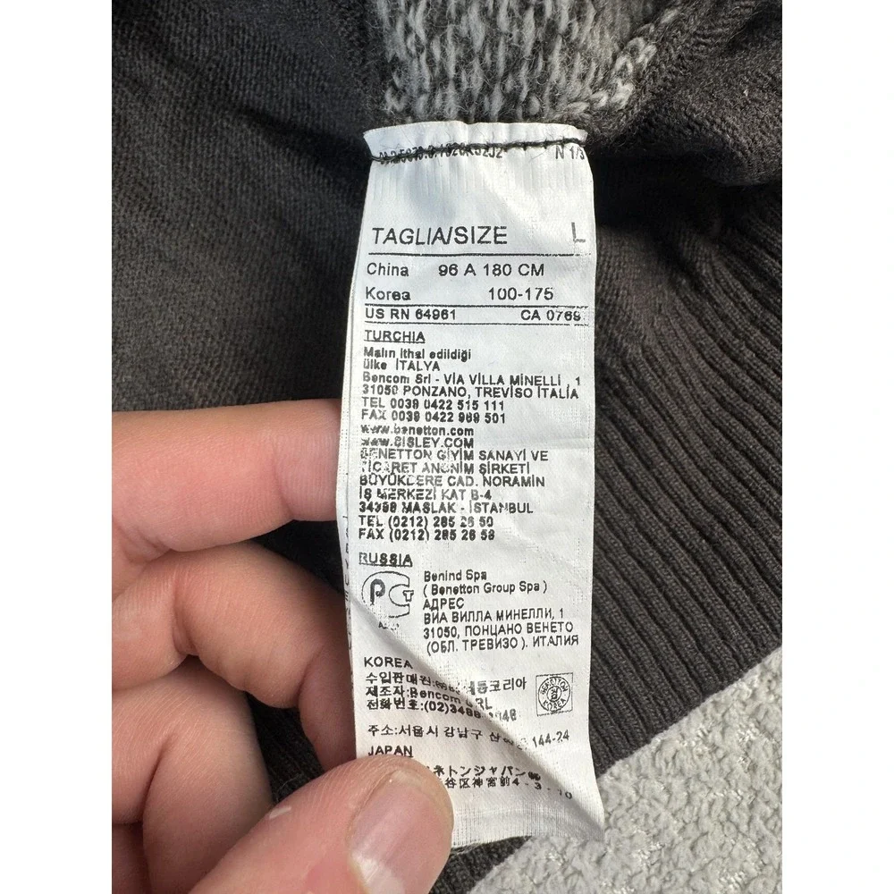 United Colors of Benetton Sweater Mens Large Brown Gray Full Zip Wool‎ Blend